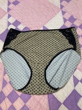 Soma L Black Tan Lace Trim Polka Dot Modern Brief Nylon 90 Spandex 10