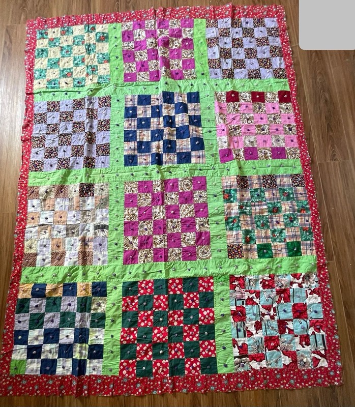 Vintage Handmade Quilt 1960s Red Floral 80x70