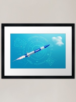 Rakete fliegt futuristisches Radar int gerahmtes Wandbild Poster Leinwanddruck Bild