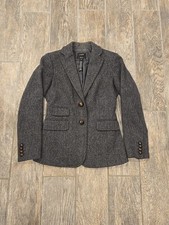 J CREW HACKING Womens 0 Gray Herringbone Wool Blend Button Lined Jacket Blazer