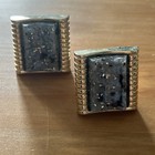 Vtg Cuff Links Tie Bar Set Blue Marbled Opaque Glass Detail Gold Tone — photo 4