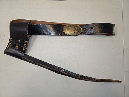 Reproduction Civil War Confederate Officers Belt w/CS Buckle & Bayonet Scabbard