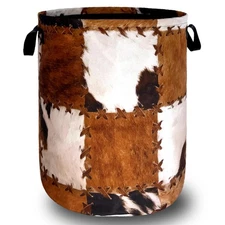 Retro Cows Print Laundry Basket Cow Cowhide Brown Funny Laundry Hamper Foldab...
