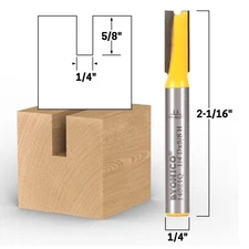 1/4" Diameter X 5/8" Height Straight Router Bit - 1/4" Shank - Yonico 14021q