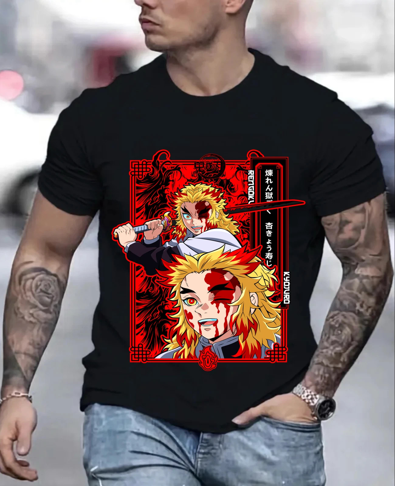 CAMISETA ANIME RENGOKU KNY NEGRA ESTILO UNISEX