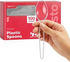  100 Pack Heavy Duty Disposable Clear Plastic Spoons Plastic Silverware Basic