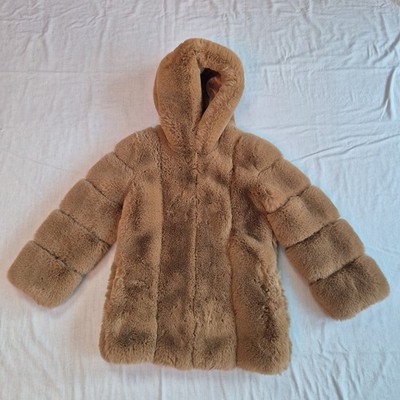 Copperose Faux Coat Thick Pile Coat Brown Hooded Faux Fur zip front winter UK 10
