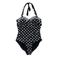 Cole of California Polka Dot Halter One Piece Swimming Suit Black White Sz Lg