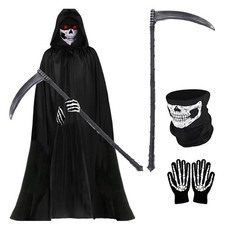 Halloween Kostüm Herren Set mit Umhang, Maske, Handschuhe und Sichel