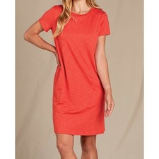 Toad&Co Windmere II SS Dress Burnt Orange Red Organic Cotton Tencel- Large