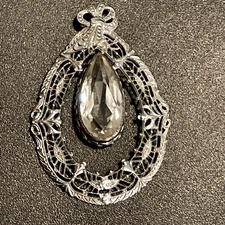 Antique Sterling Silver Lace Teardrop Filigree Pendant OB OSTBY BARTON SYNTH