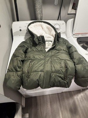 Abercrombie Kids Fleece Lined Hooded Puffer Jacket Size 13/14 Green **READ**