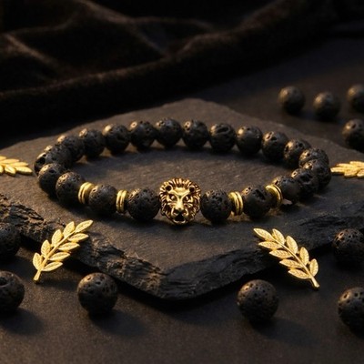 Löwenarmband aus Lavastein & Tigerauge | Stärke & Charakter