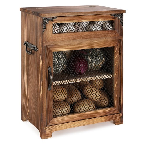 Wooden Potato and Onion Storage Bin - Potato Onion & Garlic Storage Box for