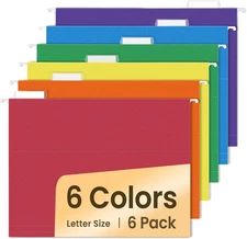 SUNEE Hanging File Folders, 6 Pack Letter Size Hanging File Folders with 1/5-Cut