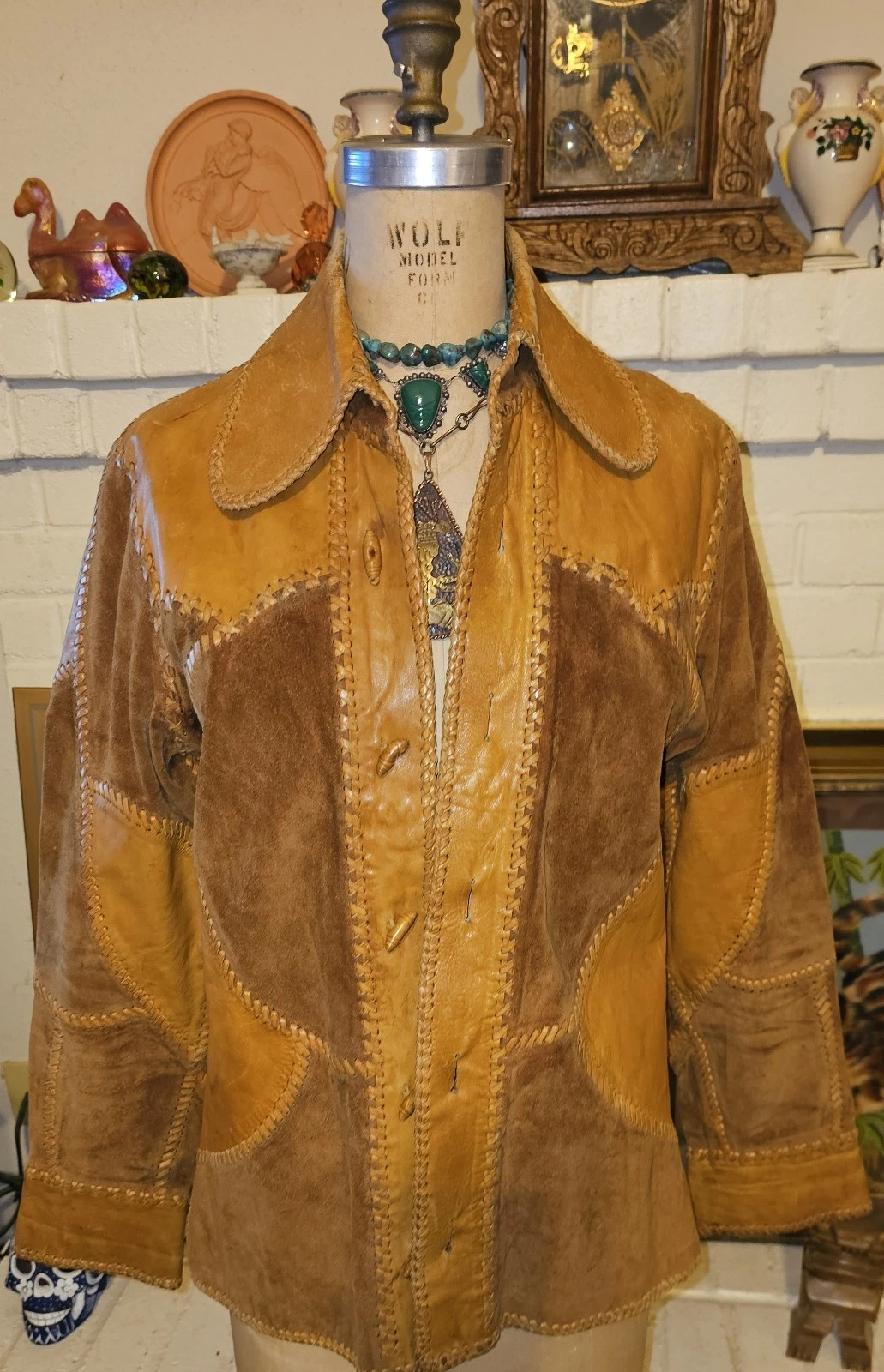 70's Hand~Made Leather Patchwork Rockn' Roll Jacket Vintage Hippie Boho 36"- 38" image 1