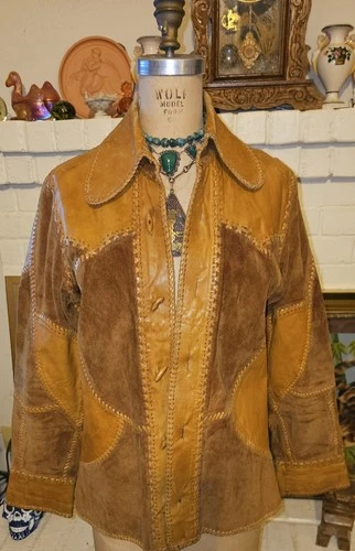 70's Hand~Made Leather Patchwork Rockn' Roll Jacket Vintage Hippie Boho 36"- 38" video thumbnail