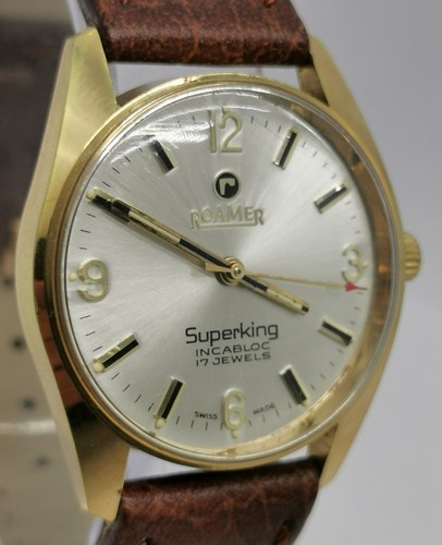 Vtg 1960s Roamer Superking 17 Jewels Gold Plated 33mm Gents Watch & Original Box - Picture 5 of 19