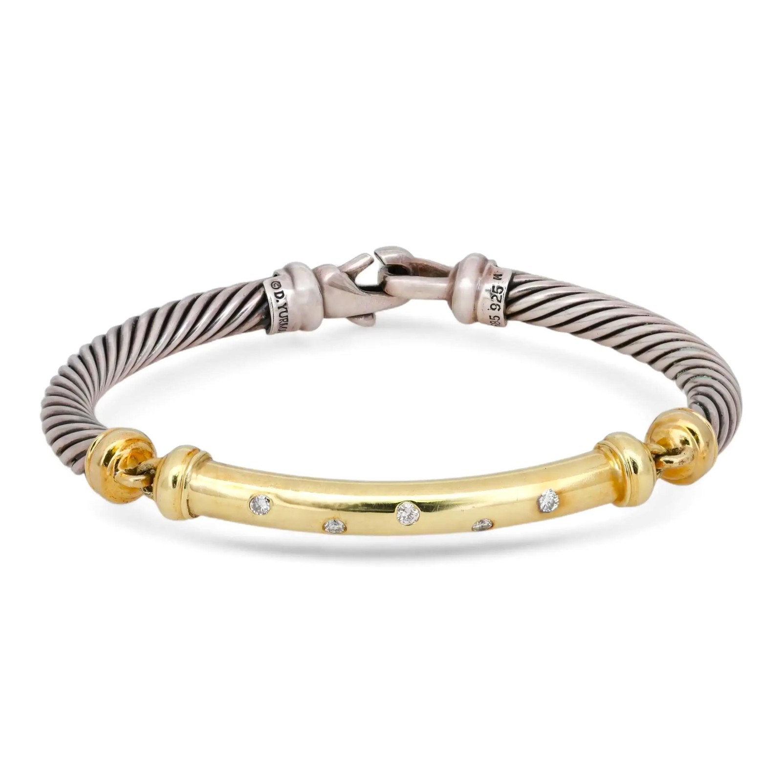 David Yurman Diamond Hinged Bracelet 14K Yellow Gold and Silver
