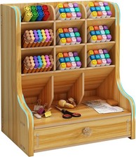 Pen Organizer for Desk,Updated Thicker Wooden DIY Pen Holder with Drawer