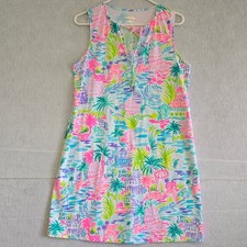 Lilly Pulitzer Sophie Dress UPF 50+ Tropical Print Tassel Neck Womens Medium