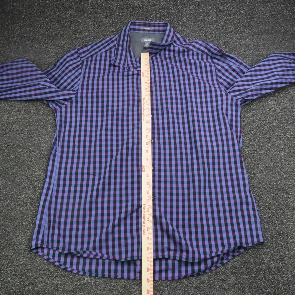 Camisa Kenneth Cole Reaction Para Hombres 2XL Púrpura Negra Guinga Super Calce Ajustado Cuadros Foto 4 de 4