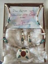 Roger Flythe Elk Antler With Turquoise And Coral Inlay Necklace And Earring Set