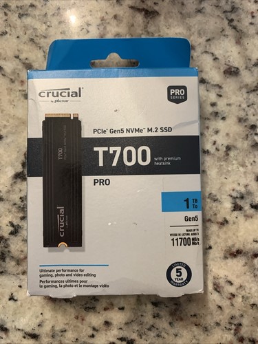 Crucial T700 PRO 1TB PCle Gen5 NVMe M.2 SSD Reads Up 11700MB/s Open Box