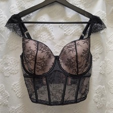 NWT Victorias Secret Dream Angels Black Lace Corset Bustier Top M-DD Cap Sleeve
