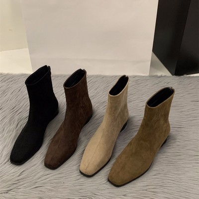 Autumn Faux Suede Square Toe Ankle Boots Back Zipper Womens Shoes Block Heel New