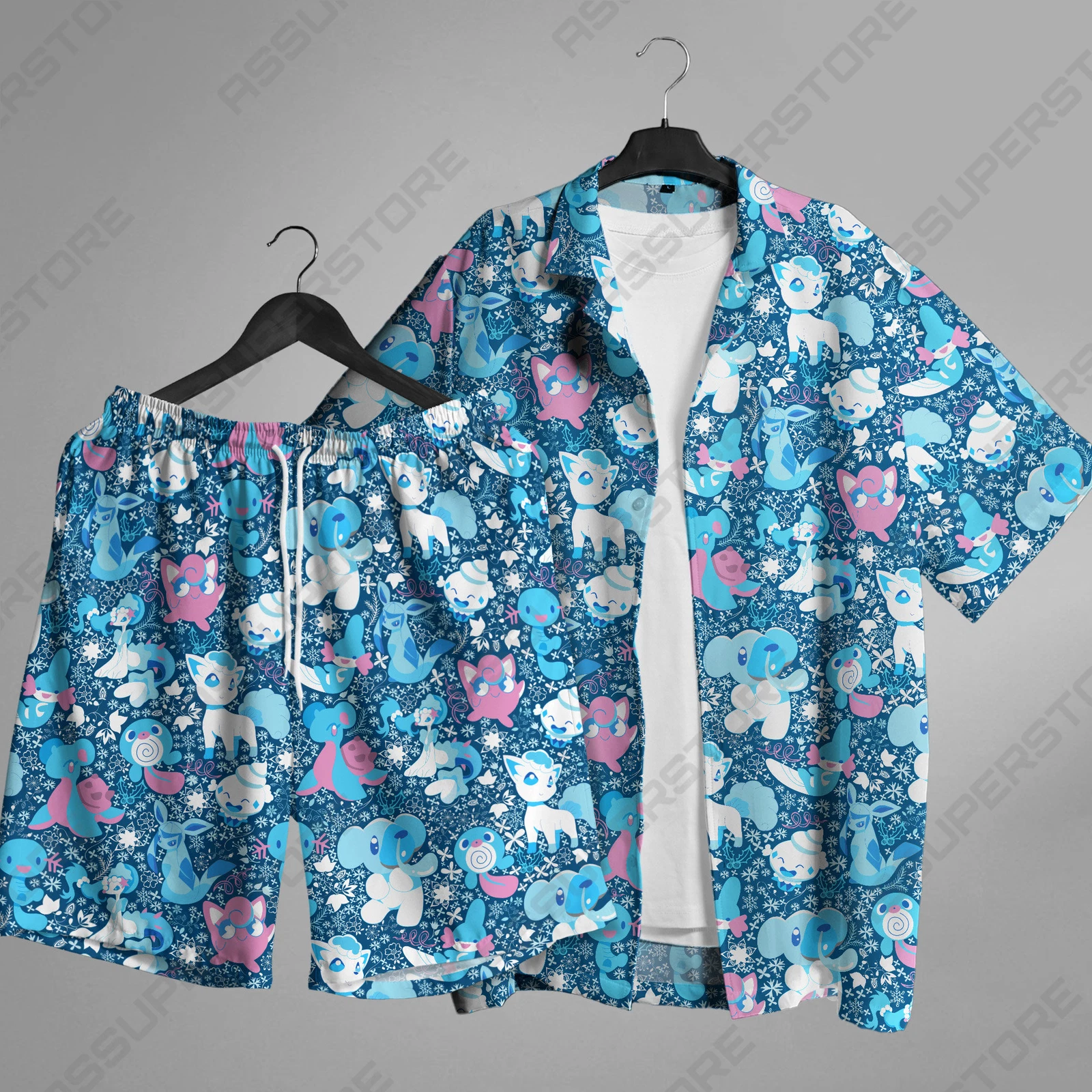 Vulpix Jigglypuff Hawaii Button Up Shirt Jigglypuff Vulpix Summer Hawaiian