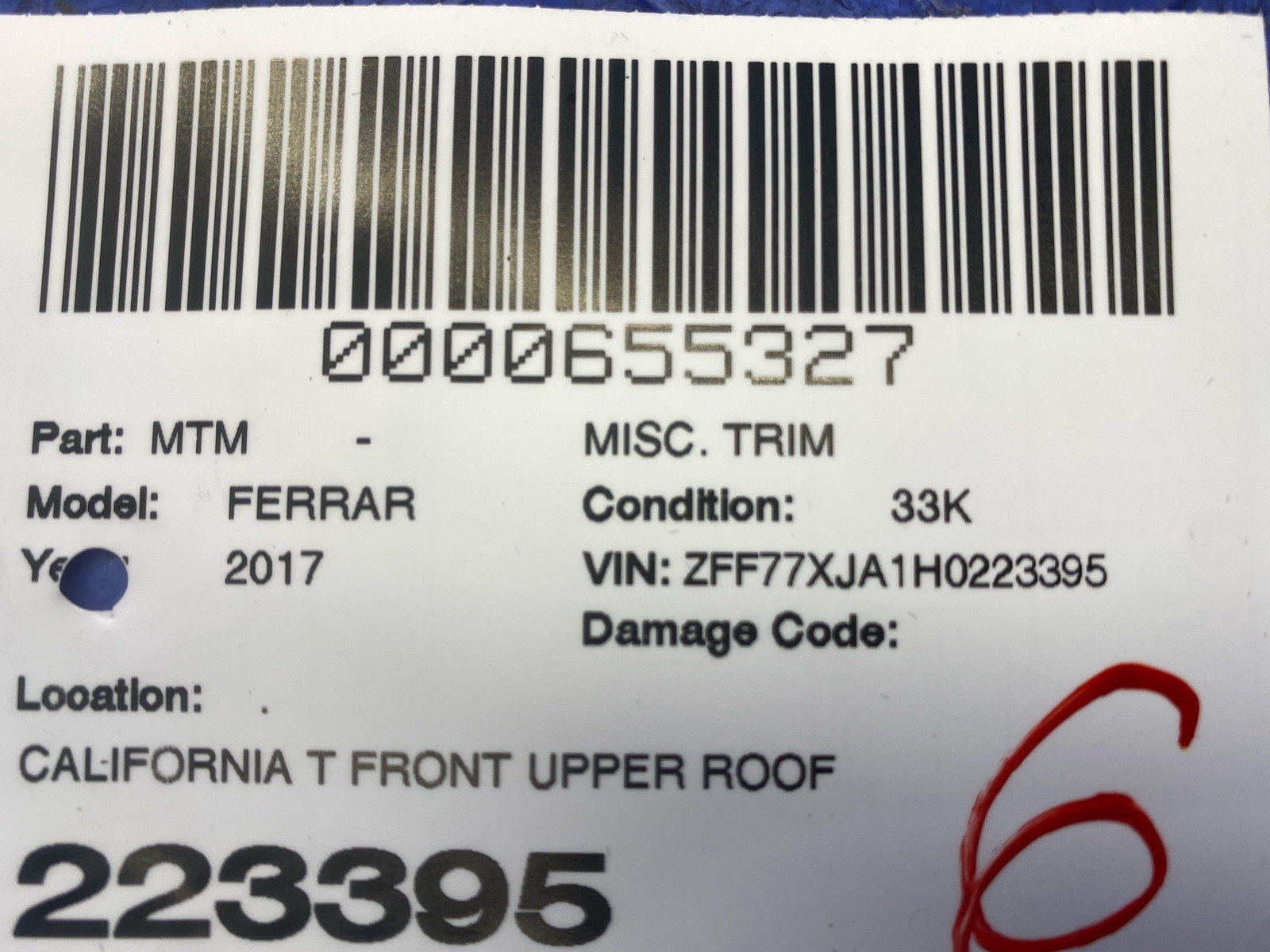 2015-2018 FERRARI CALIFORNIA T FRONT UPPER ROOF HEADLINER COVER PANEL 80581400