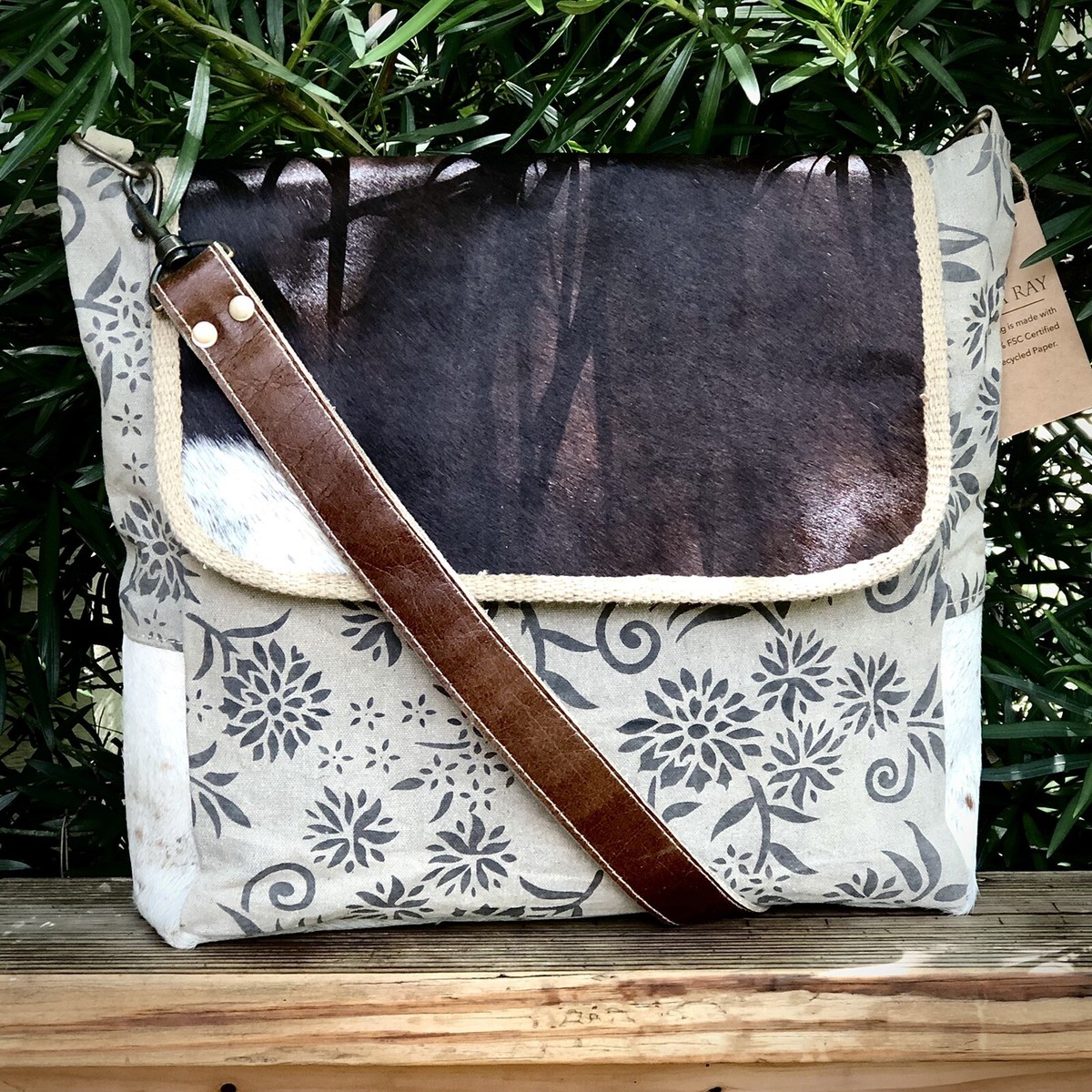 NWT Clea Ray Backpack With Cowhide Flap Military Up-Cycled Canvas The Clea Ray Backpack With Cowhide Flap is indeed a stylish  main image 2