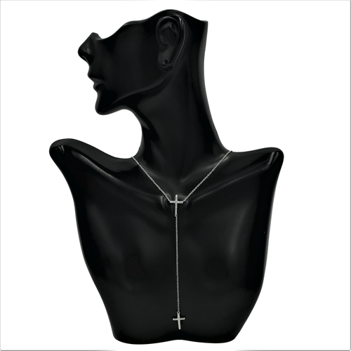 Two Cross with CZ Stones Drop Necklace White Gold - Picture 6 of 8
