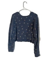 Colsie Blue Size XL Raw Hem Cropped Floral Pattern Sweatshirt Loungewear