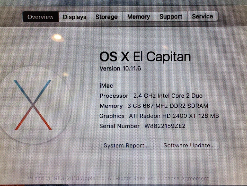 APPLE iMac 20" A1224 Early 2008 MB323LL/A C2D 2.4GHz 3GB 500GB HD2400 El Capitan - Image 3 of 4