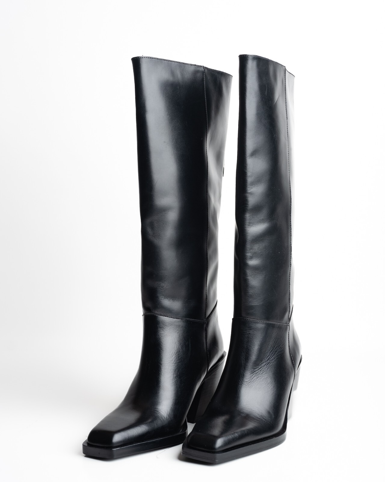 Massimo Dutti Knee High Boots Heeled Leather Black EU 38 US 7.5 1062/250 NWT image 4