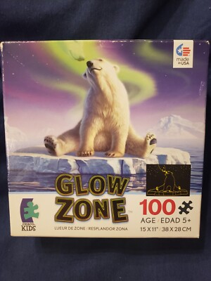 Ceaco Kids Glow Zone 100 Piece Polar Bear Puzzle 15X11 Made in USA Ages 5+