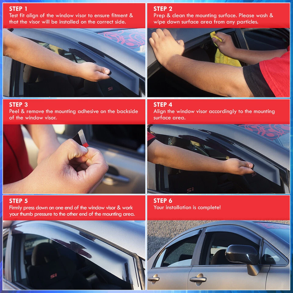 For 09-18 Dodge Ram 1500 Ext Crew Cab 4 Door Tape On Window Visor Rain Deflector Foto 4 de 4