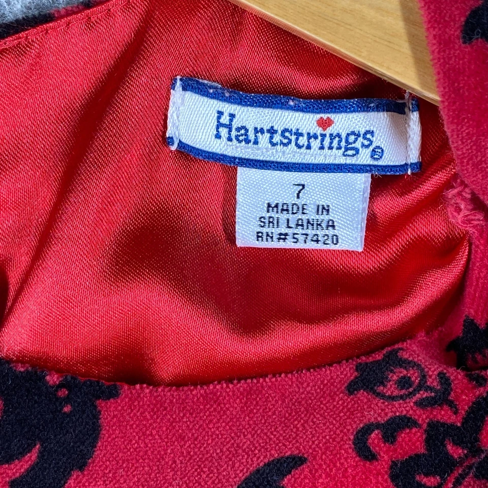 Hartstrings Dress Girls 7 Red Black Velvet Palampore Floral Ribbon Cotton Party - Image 4 of 4