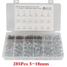 Motorcycle Spring Hose Clamps Wire Fuel Line Air Tube Clips Kits 285Pcs 5-18mm