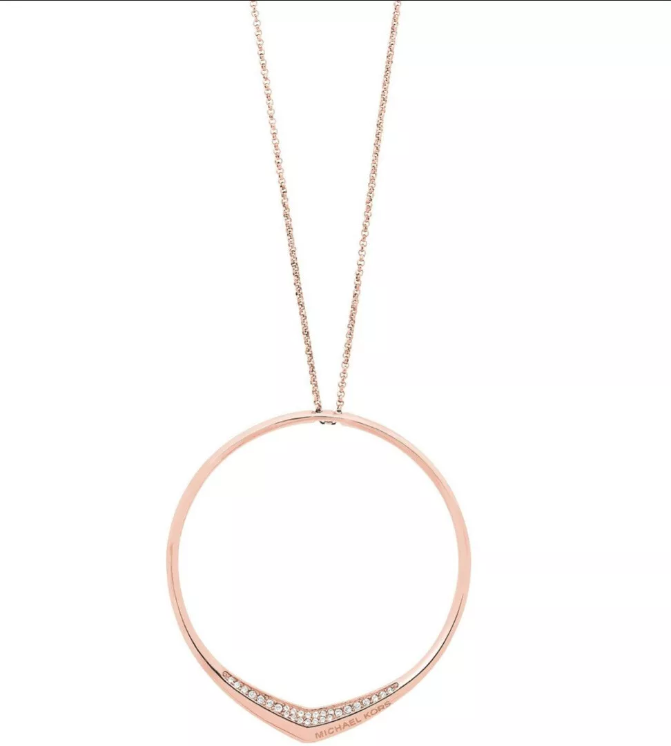 MICHAEL KORS Women s Knife Edge Rose Gold Necklace Crystals Circle