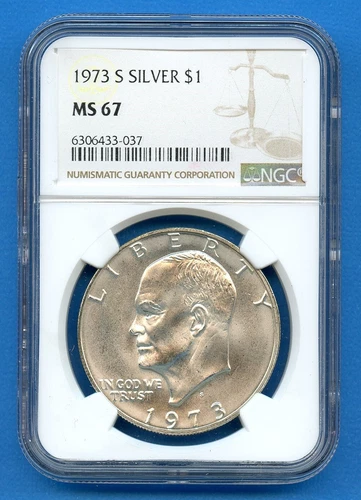 1973 S NGC MS67 Eisenhower Dollar $1 US Mint Silver 1973-S MS-67 Blast White