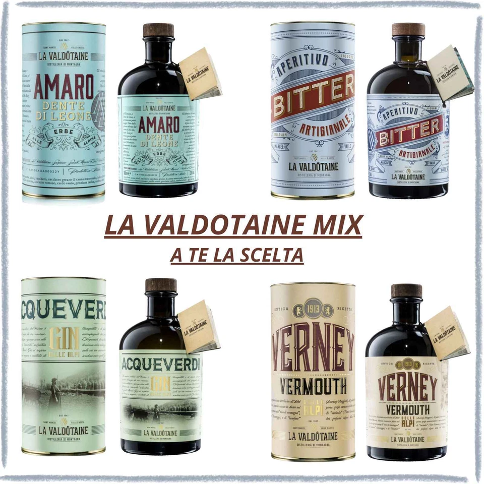 LA VALDOTAINE S.R.L. La Valdotaine Amaro Dente di Leone Bitter Gin Acqueverdi Vermouth Verney Regalo
