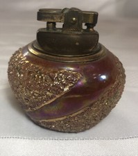 Vintage MCM Mid Century Brass Table Lighter Art Pottery