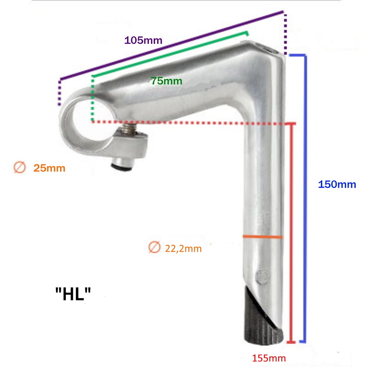 Potence de Guidon Réglable 90mm x 22.2mm en Aluminium - Argent RST