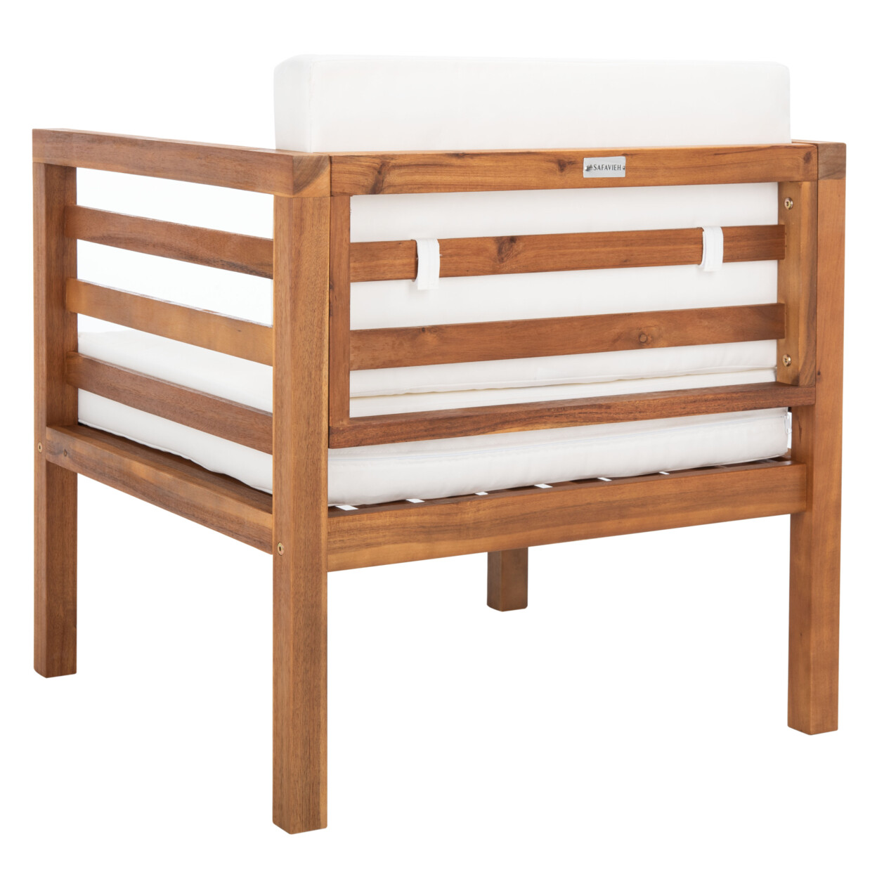 SAFAVIEH Outdoor Collection Kinnell Outdoor Arm Chair | Natural/Beige Cushion |