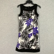 AB Studio Dress Womens 4 Black Purple Floral Sleeveless Stretch Back Zip Sheath