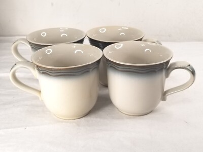 Noritake Captiva Coffee Cups Blue Brown Accent 8 Oz Capacity Lot of 4