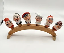 German Porcelain Set of 6 Cork Stopper Pourer With Display Stand 1930’s